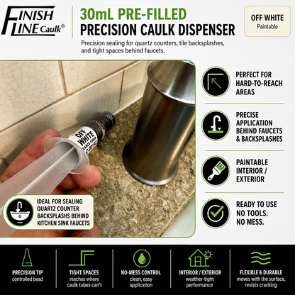 Finish Line Caulk® 30 mL Pre-Filled Precision Caulking Applicator – Single Tube