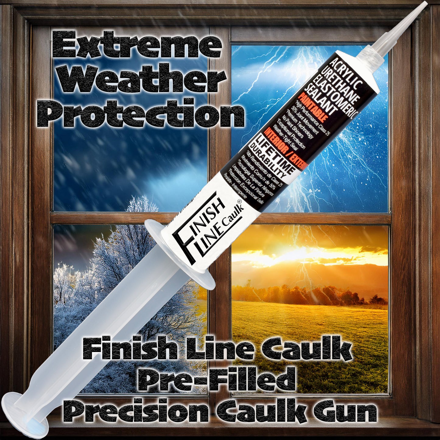 Finish Line Caulk – Acrylic Urethane Elastomeric Sealant Pre-Filled Precision Caulking Tube (30 mL)