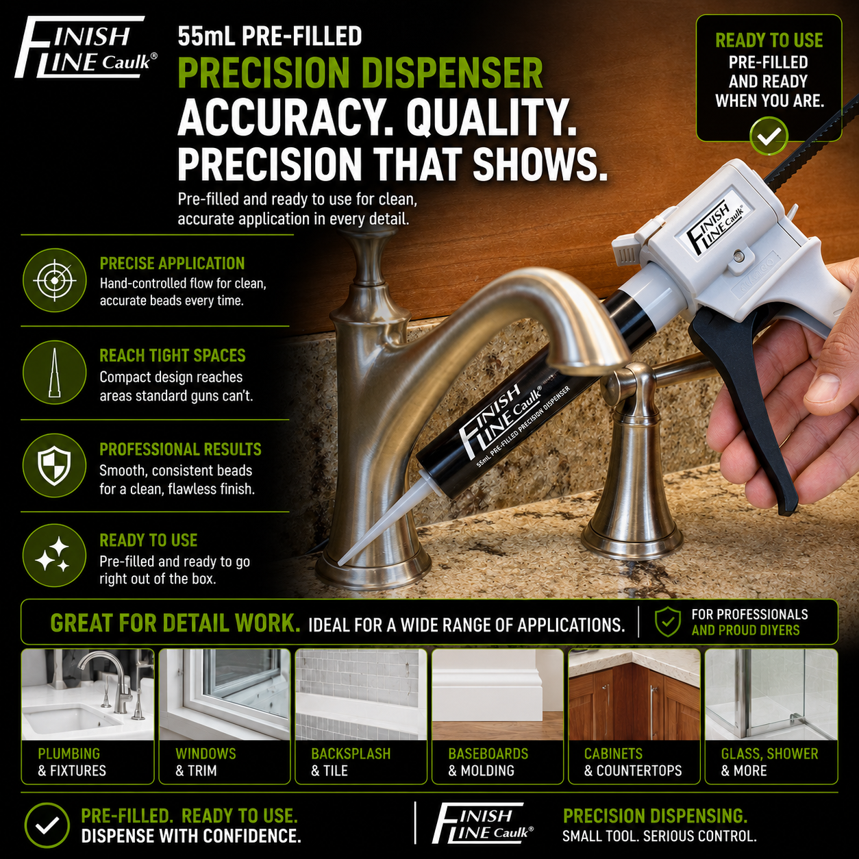 Finish Line Caulk® 55 mL Pre-Filled Precision Hand Dispenser Kit