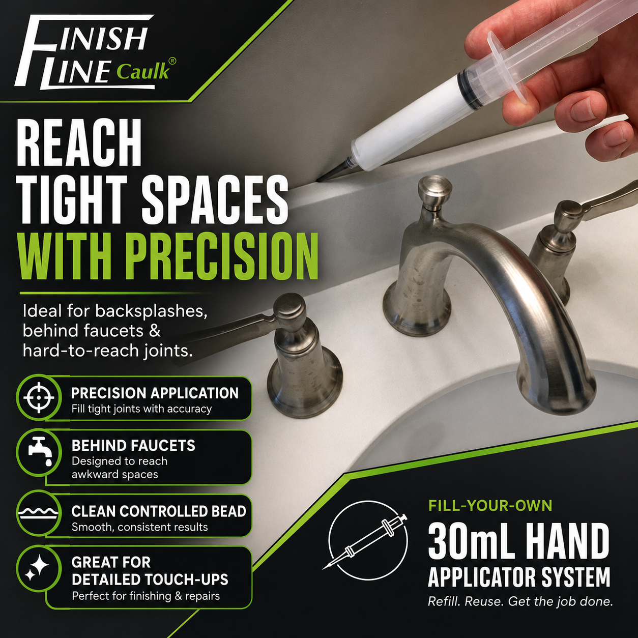 Finish Line Caulk® 30 mL Fill-Your-Own Precision Applicator Refills – 10 Pack