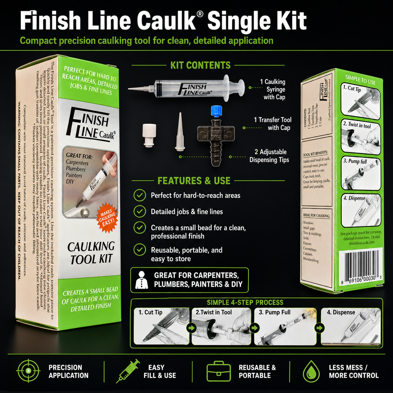 Finish Line Caulk – Pro Pack Pouch (Fill‑It‑Yourself Precision Caulking Kits)