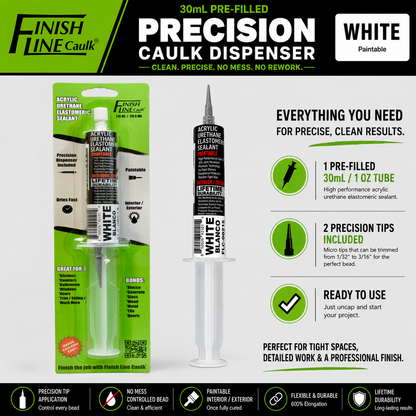 Finish Line Caulk® 30 mL Pre-Filled Precision Caulking Applicator – Single Tube