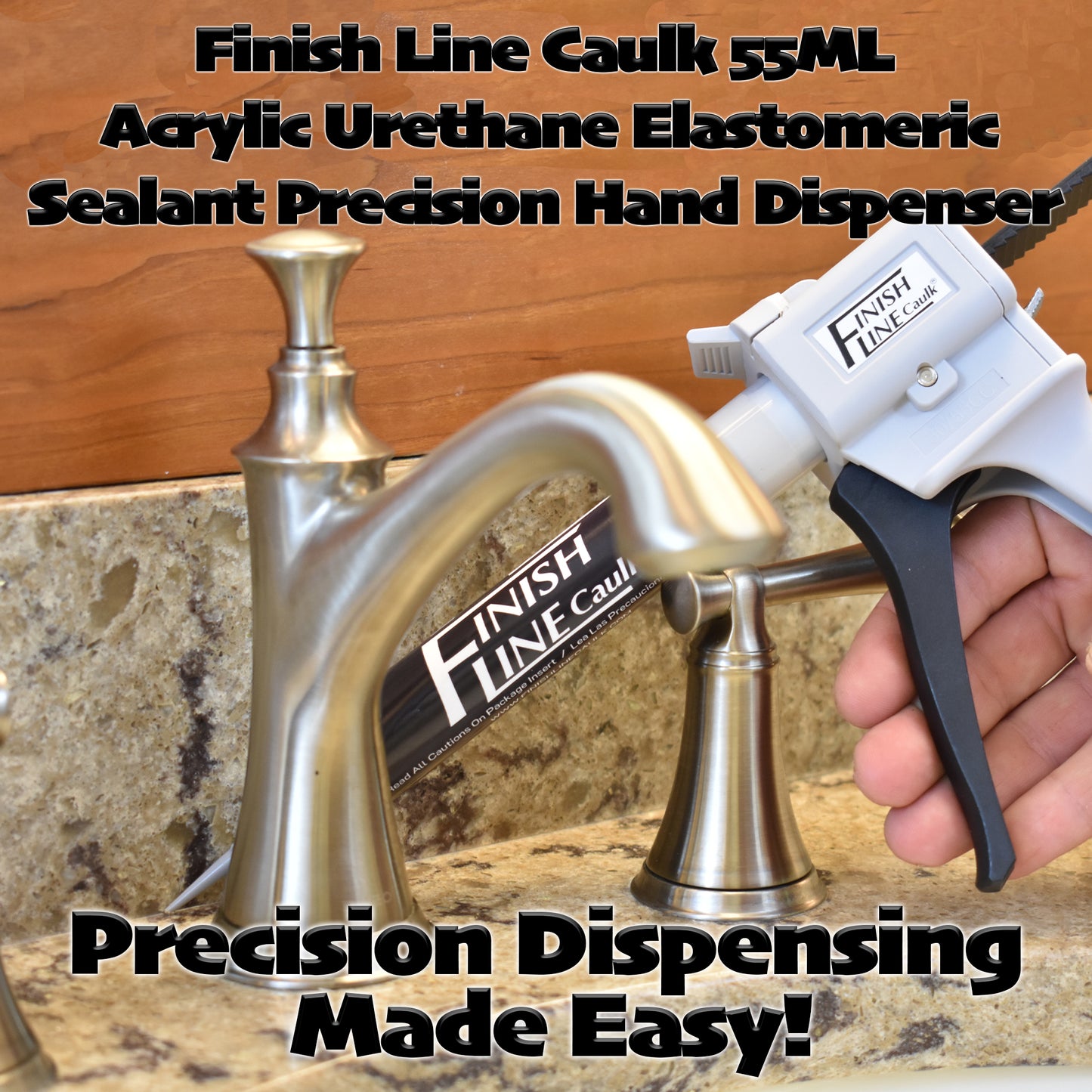 Finish Line Caulk – Precision Hand Dispenser Kit with Acrylic Urethane Sealant (55 mL Tubes)