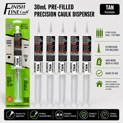 Finish Line Caulk® 30 mL Pre-Filled Precision Caulking Applicators – 5 Pack