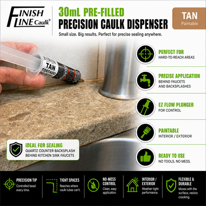 Finish Line Caulk® 30 mL Pre-Filled Precision Caulking Applicator – Single Tube
