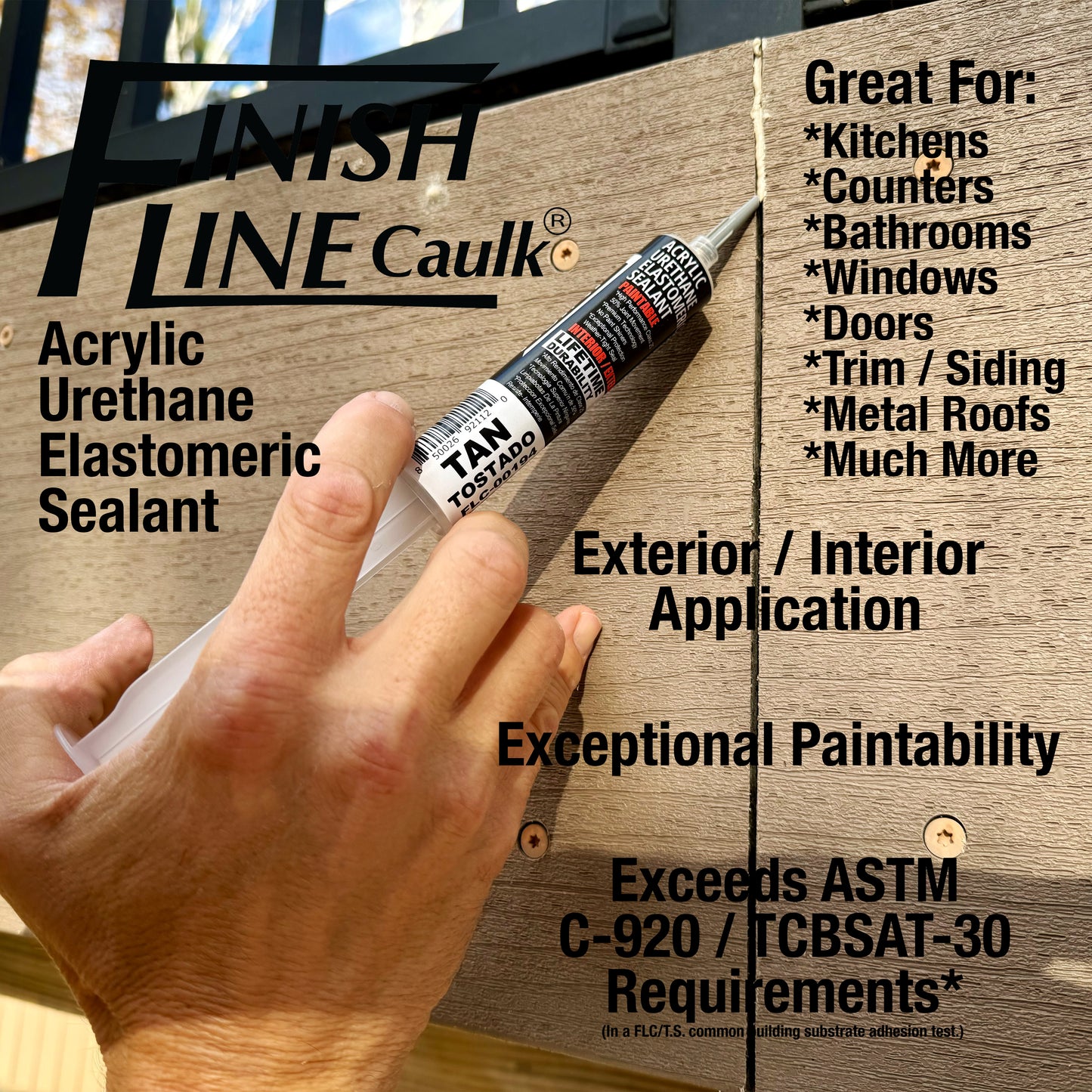 Finish Line Caulk – Tan Acrylic Urethane Elastomeric Sealant (1 oz)
