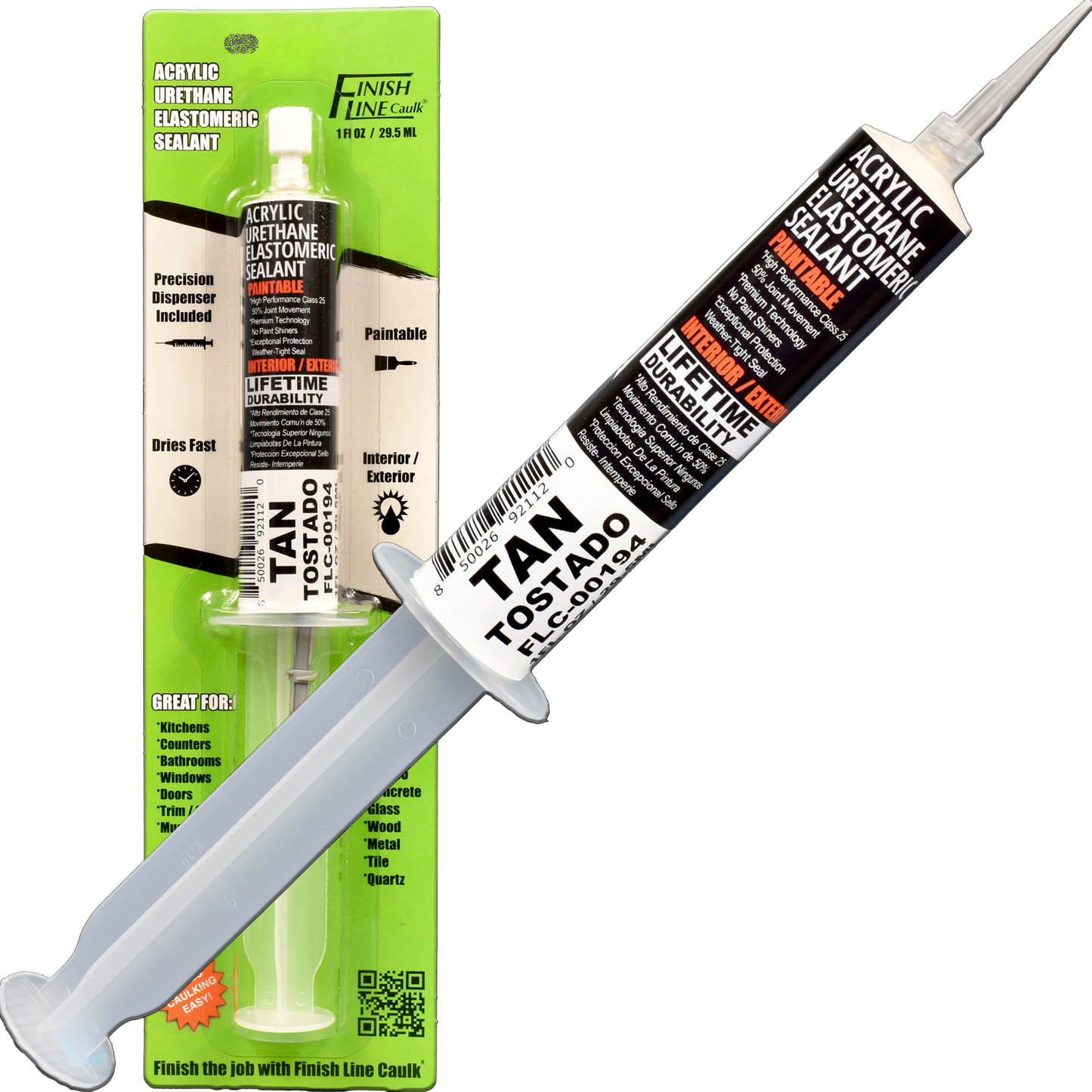 Finish Line Caulk – Tan Acrylic Urethane Elastomeric Sealant (1 oz)