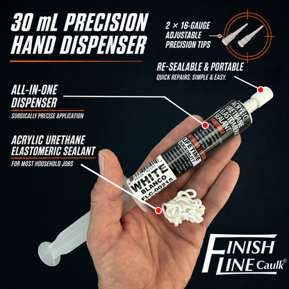 Finish Line Caulk® 30 mL Pre-Filled Precision Caulking Applicator – Single Tube