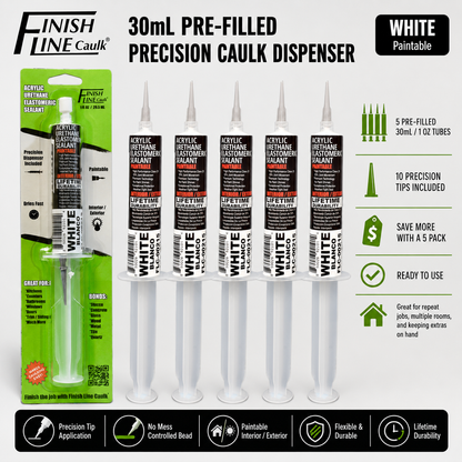 Finish Line Caulk® 30 mL Pre-Filled Precision Caulking Applicators – 5 Pack