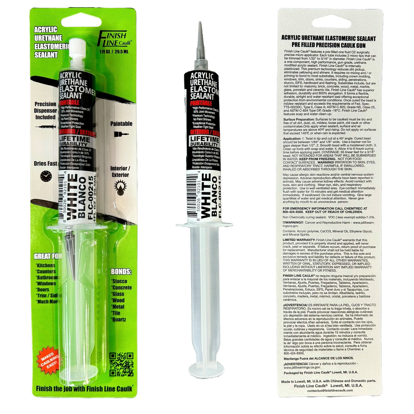 Finish Line Caulk – White Acrylic Urethane Elastomeric Sealant (1 oz)