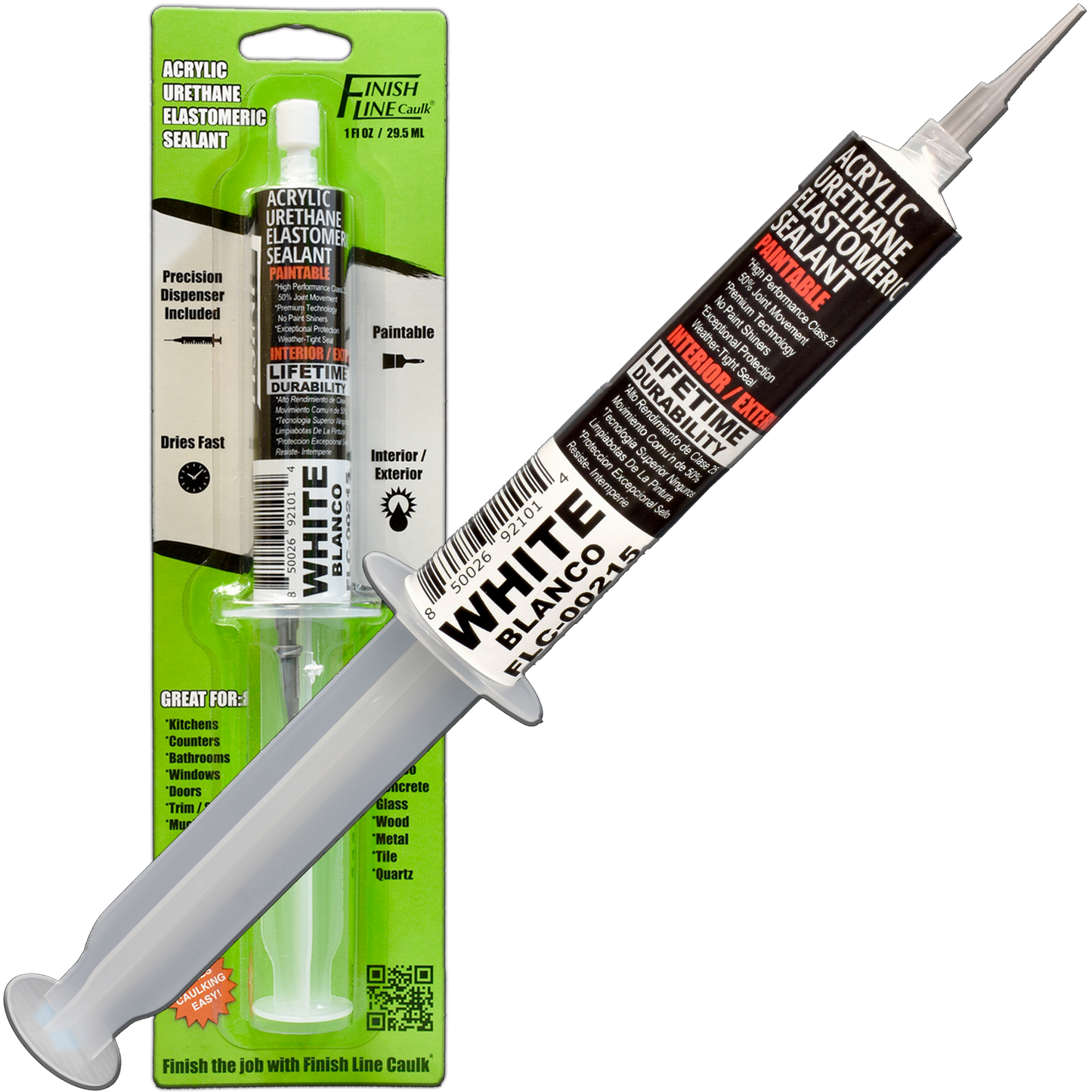 Finish Line Caulk – Acrylic Urethane Elastomeric Sealant Pre-Filled Precision Caulking Tube (30 mL)